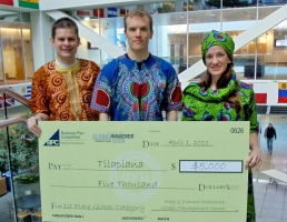 From left: Justin King, Andrew Steward and Janice Kirk of Tilapiana received $5,000 for their innovative fish-farming franchise at the 2011 Business Plan Competition.